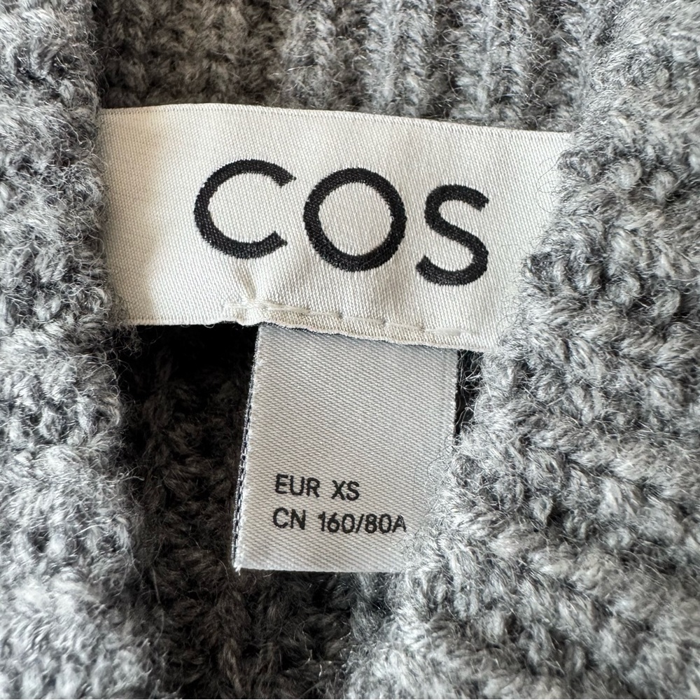 COS Grey Cropped Ribbed Shawl Collar Sweater - Picture 3 of 7